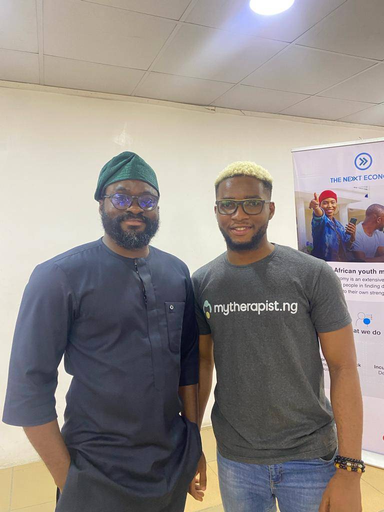 Mytherapist.ng Co-founder, Oluwaseun Raphael Afolayan with Grillo Adebiyi, one of the Judges from the Pitch event