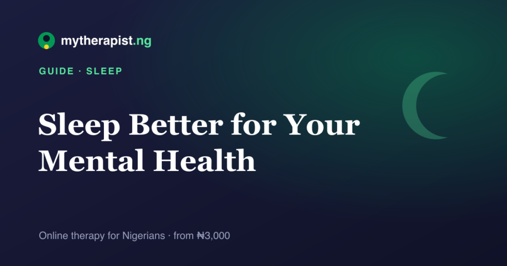 A crescent-moon illustration representing better sleep for mental health — Mytherapist.ng