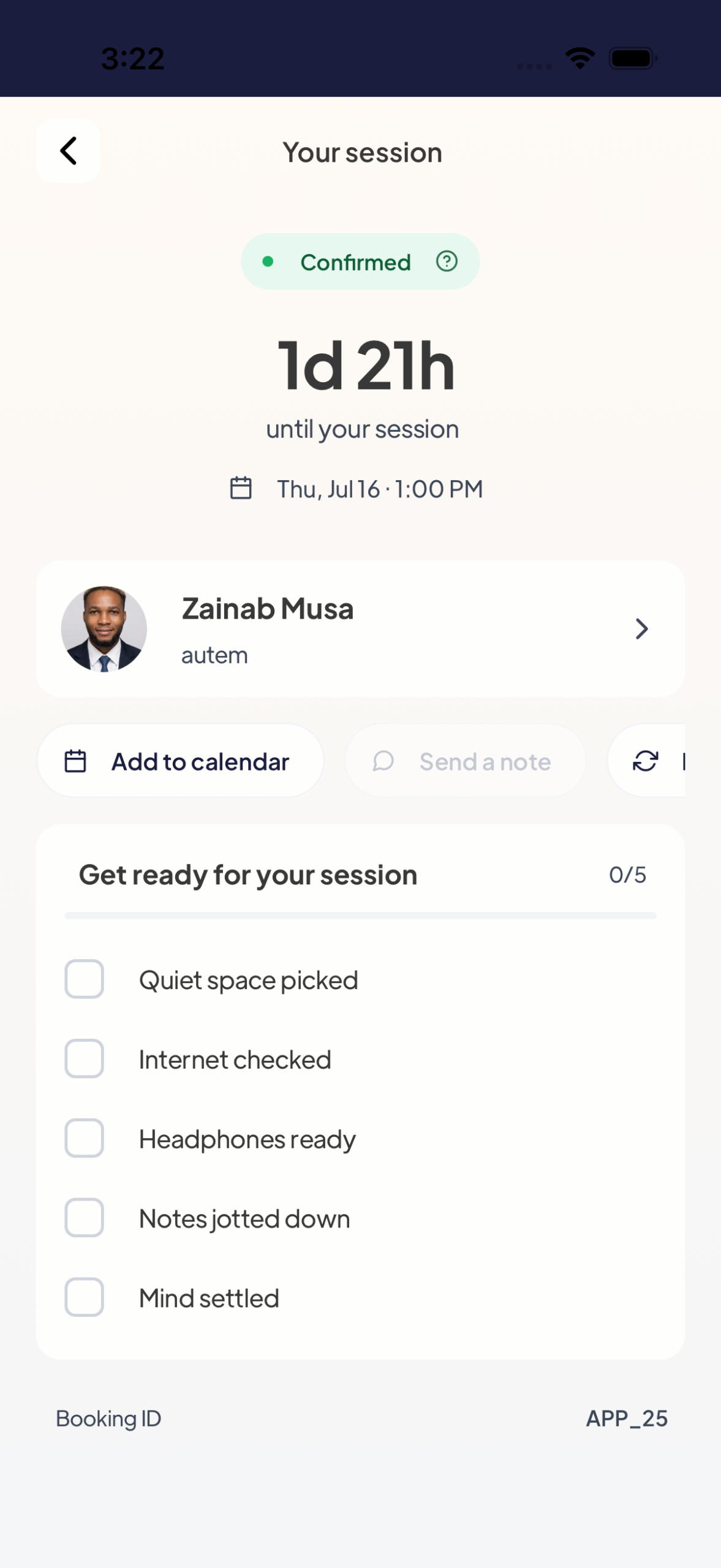 Mytherapist.ng 'Get ready for your session' screen with tips to prepare before joining your online therapy session
