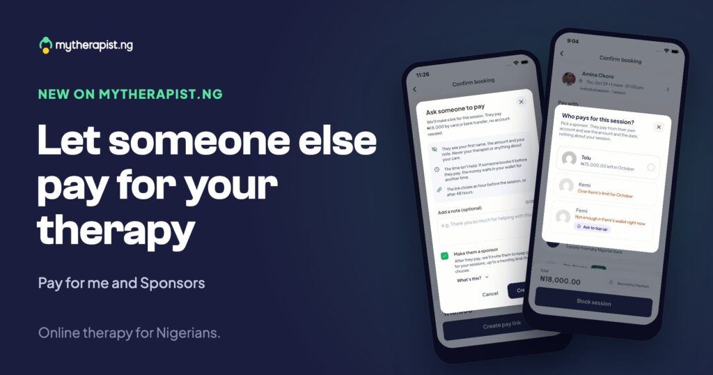 Let someone else pay for your therapy: Pay for me and Sponsors on Mytherapist.ng