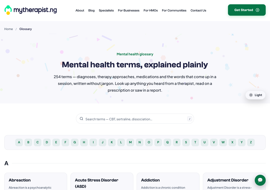 The Mytherapist.ng glossary: mental health terms, explained plainly